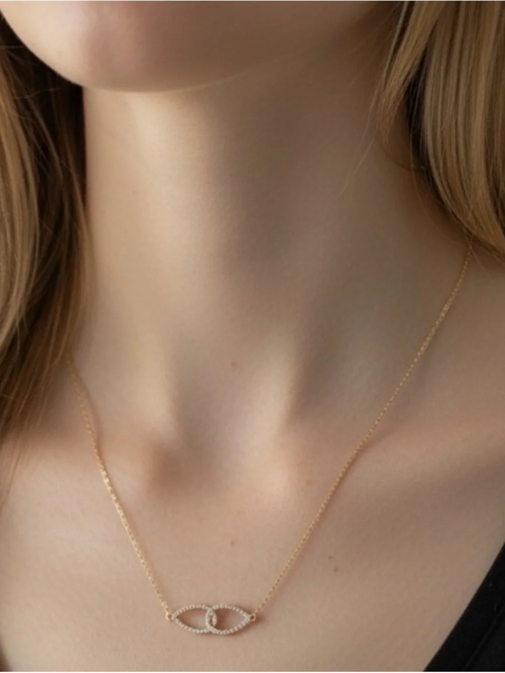 Gold Interlocking Oval Necklace with Pavé Accents - Women Jewelry
